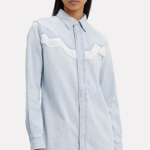GANNI FRINGE LIGHT DENIM SHIRT